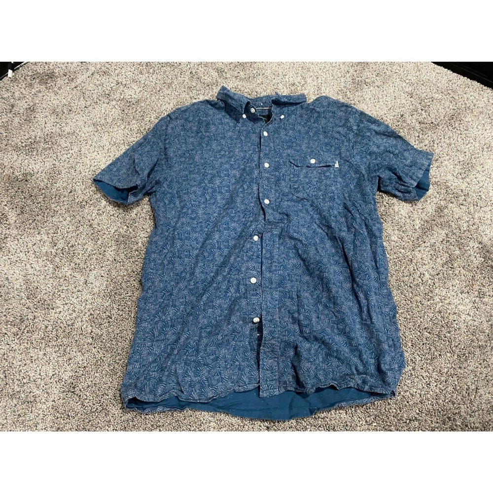 Rip Curl Button Down Short Sleeve Abstract Wave Print Blue Large Excellent